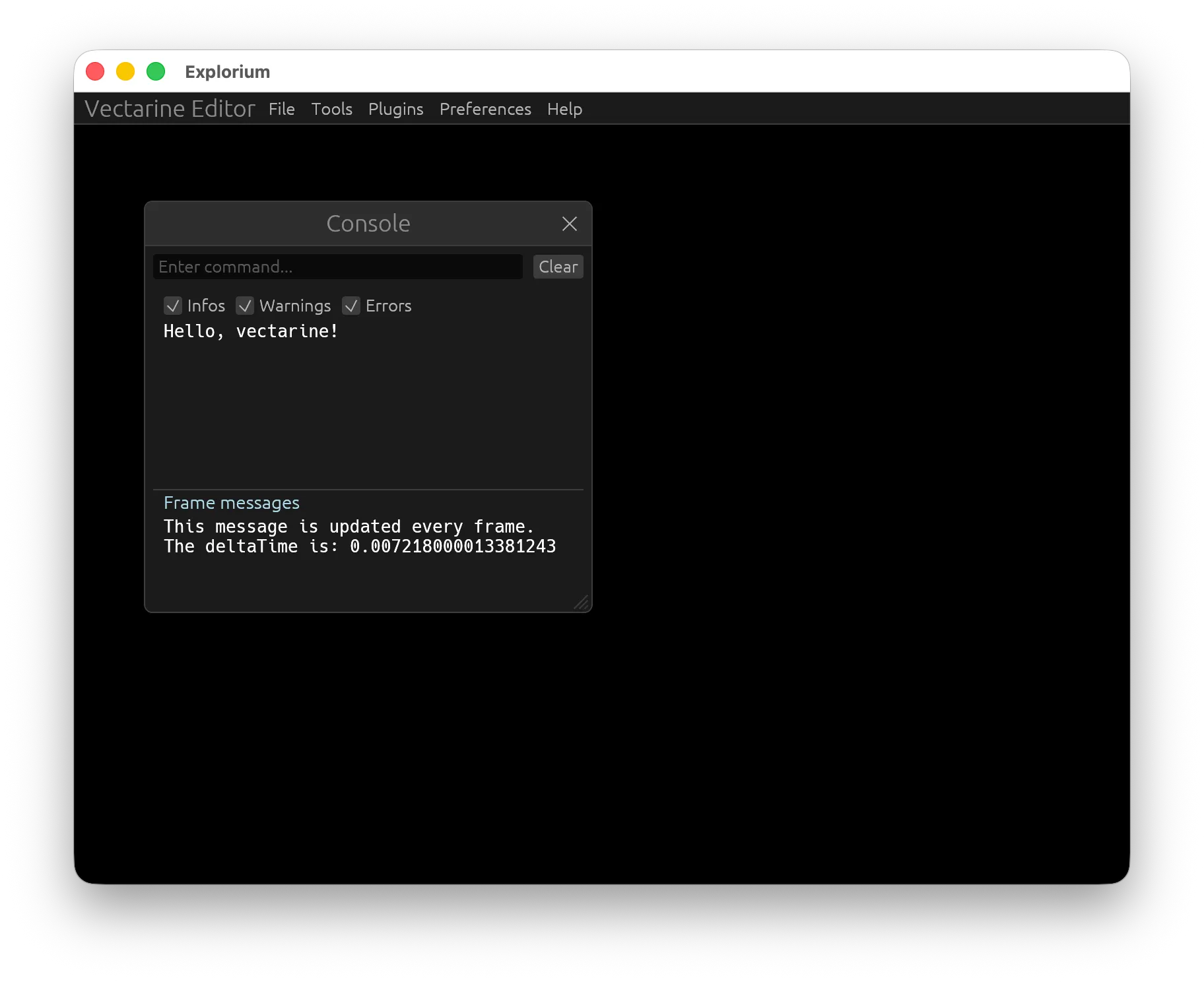 Console output of the debug module