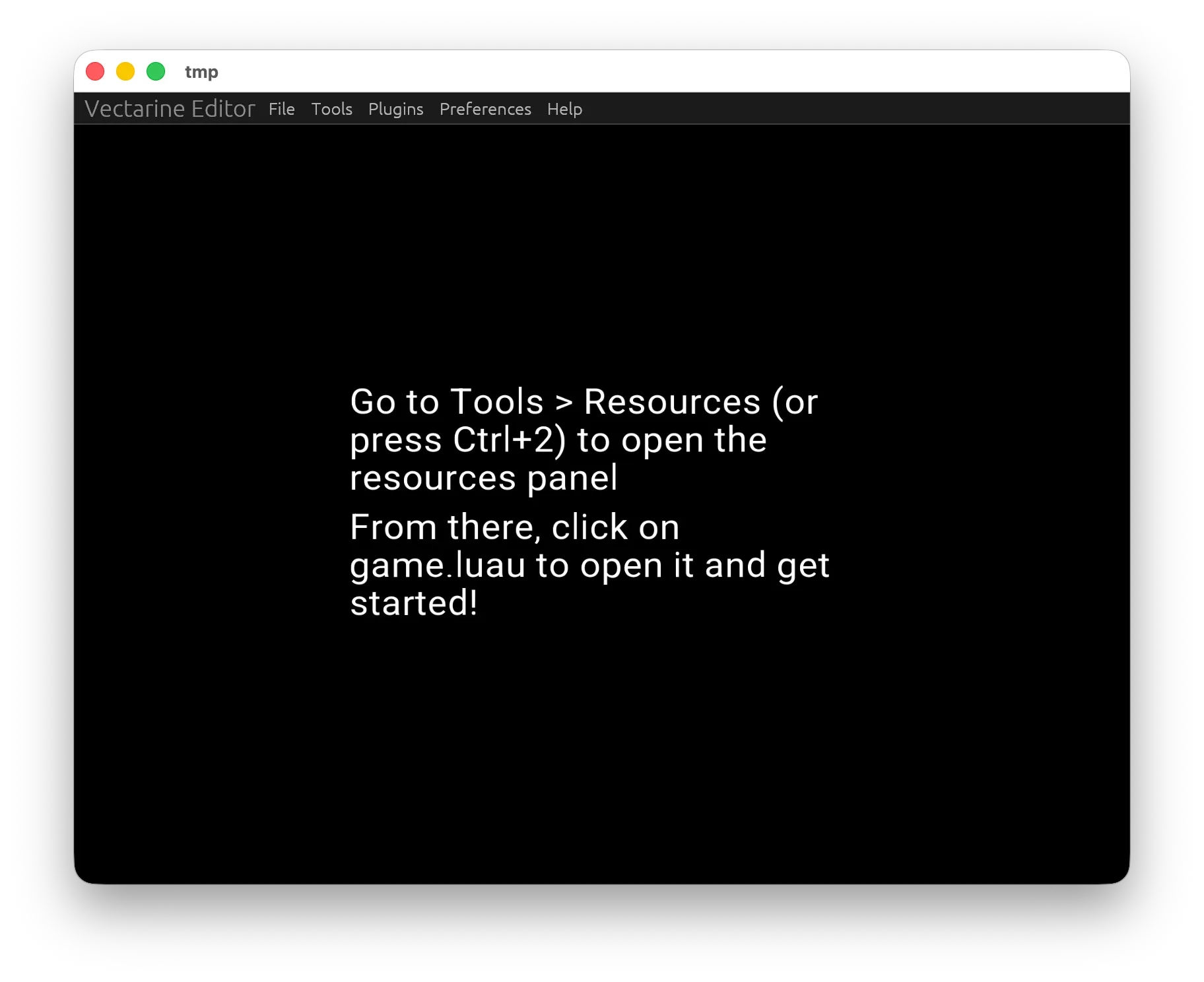 The empty game project in vectarine