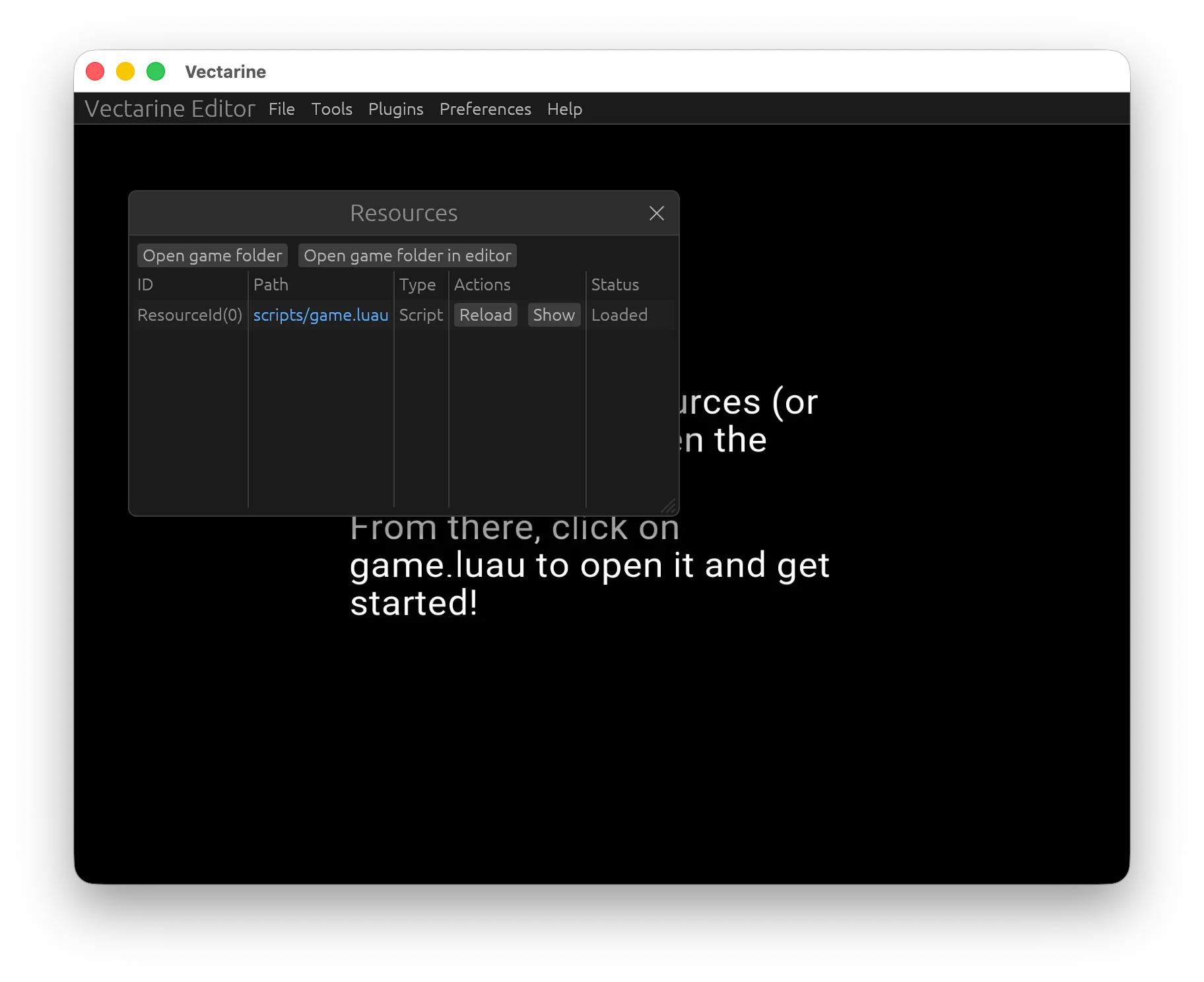 The resource window in vectarine